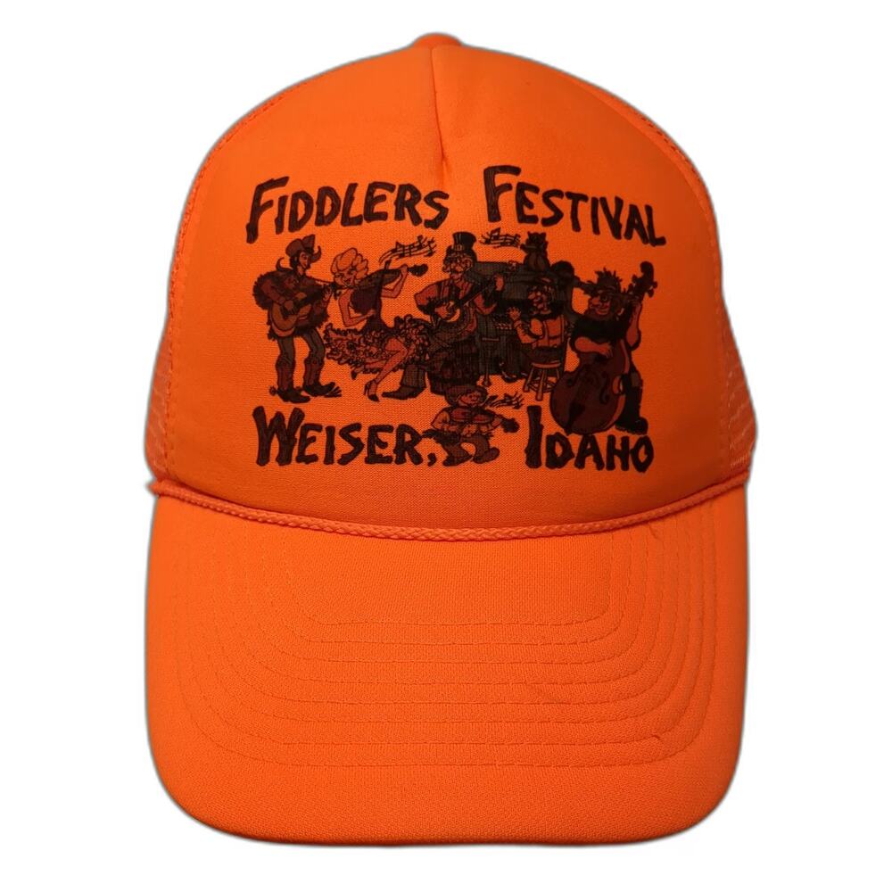 Nissin Trucker Hat Orange One Size Fiddlers Festival Weiser Idaho Mesh Snapback